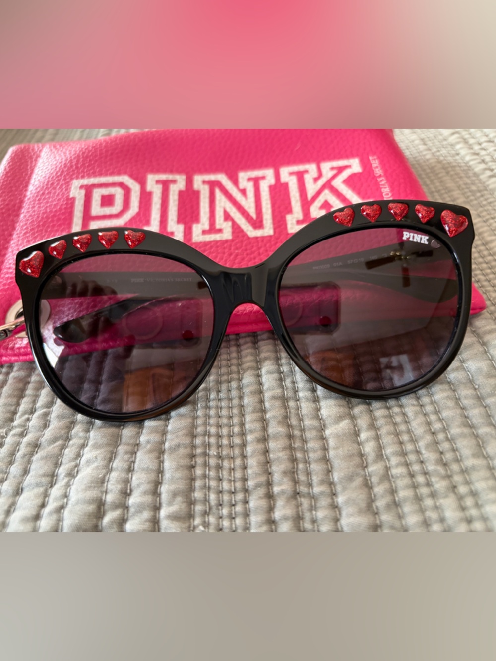 PINK Victoria's Secret Black  Cateye Sunglasses with Pink Glitter Hearts